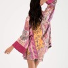 Rosea Kısa Kimono Pembe Çizgisel Desen
