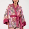 Rosea Kısa Kimono Pembe Çizgisel Desen