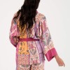Rosea Kısa Kimono Pembe Çizgisel Desen