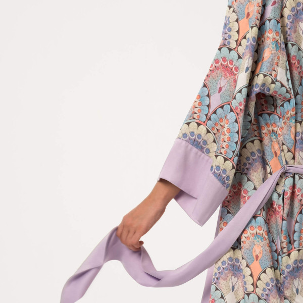 Pavo Uzun Kimono Tavuskuşu Desen