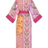 Rosea Uzun Kimono Pembe Çizgisel Desen