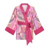 Rosea Kısa Kimono Pembe Çizgisel Desen