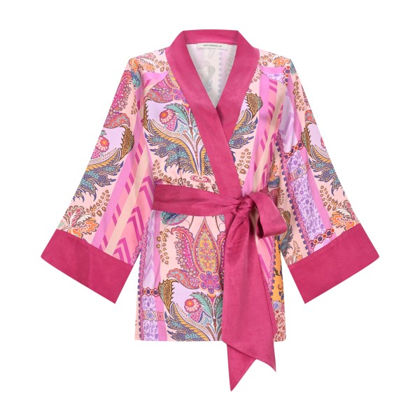 Rosea Kısa Kimono Pembe Çizgisel Desen