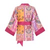 Rosea Kısa Kimono Pembe Çizgisel Desen